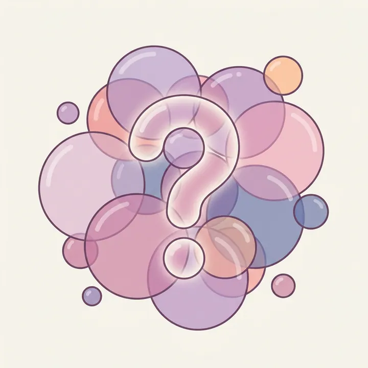Many translucent bubble universes floating together with a glowing question mark