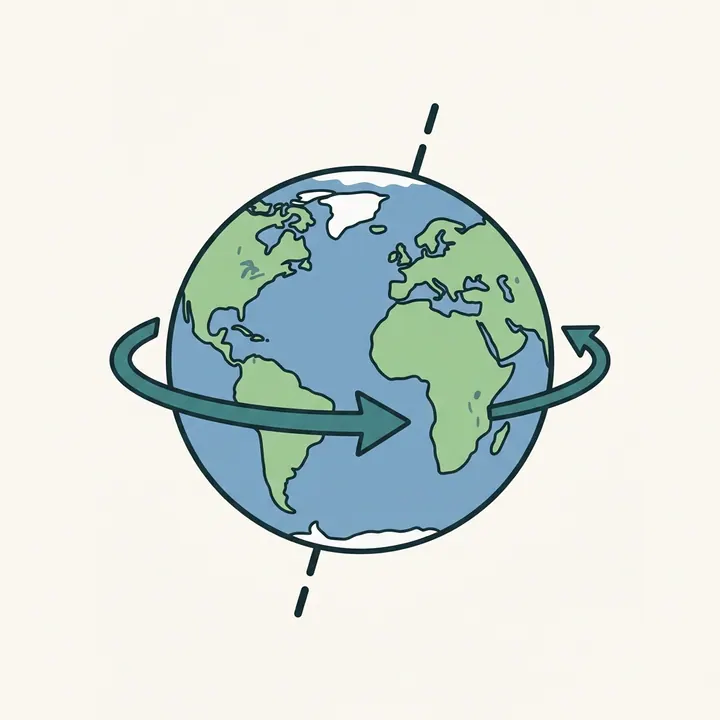 Planet Earth spinning on its axis with a motion arrow around the equator
